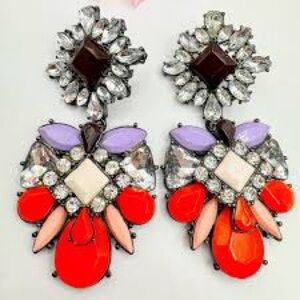 Anthropologie Estrellado Crystal Cluster Drop Earrings Huge Statement Runway